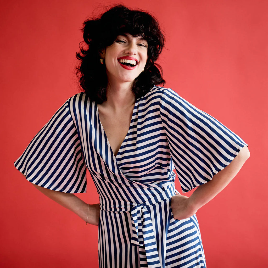 wrap dress | navy stripe