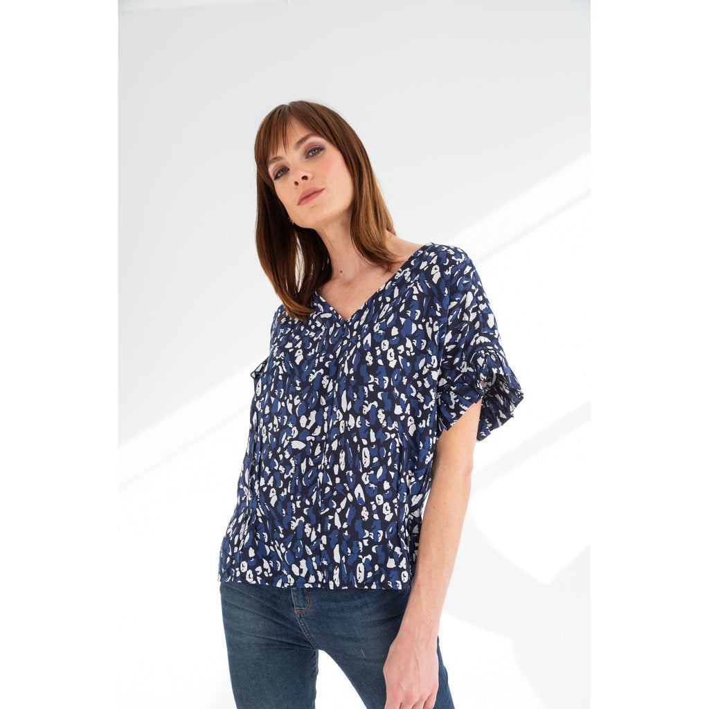 Mandy Top | Blue Animal Print