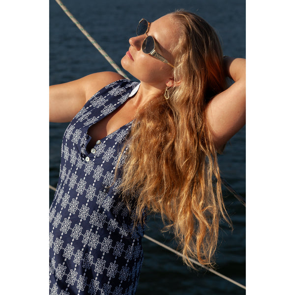 Mao collar long dress | navy