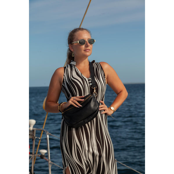 Mao collar long dress | black