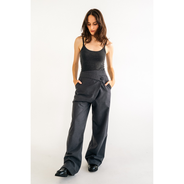 Mara Wrap Front Pants | Charcoal