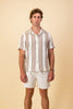 Short sleeve shirt | cotton retro stripe brown