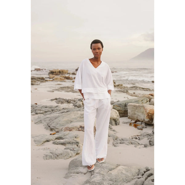 Bee cotton tiered top | white