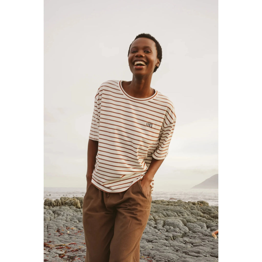 Shelly Cotton T-Shirt | White Choc Stripe