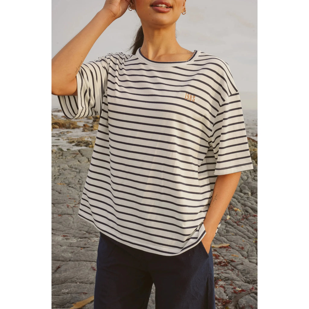 Shelly Cotton T-Shirt | White Navy Stripe