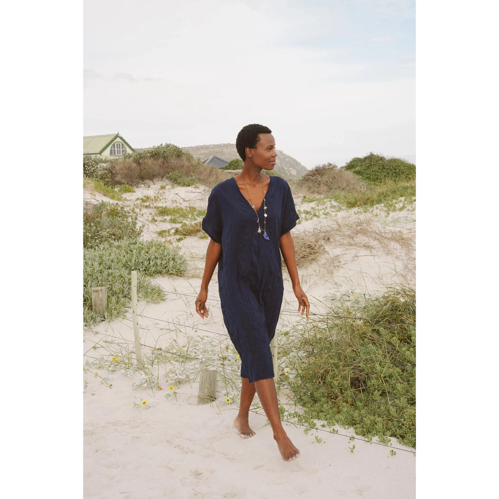 Sage cotton flowy  kaftan | Navy.
