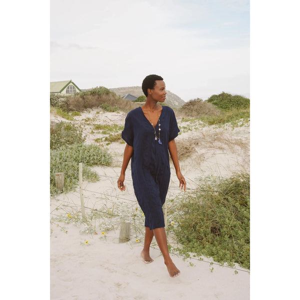 Sage cotton flowy  kaftan | Navy.