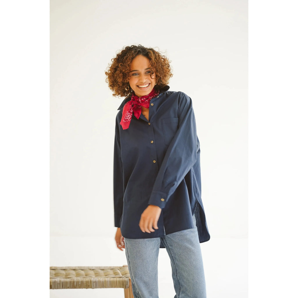 Sadie Cotton Poplin Boyfriend Shirt | Navy - Purr Clothing - Just Cruizin