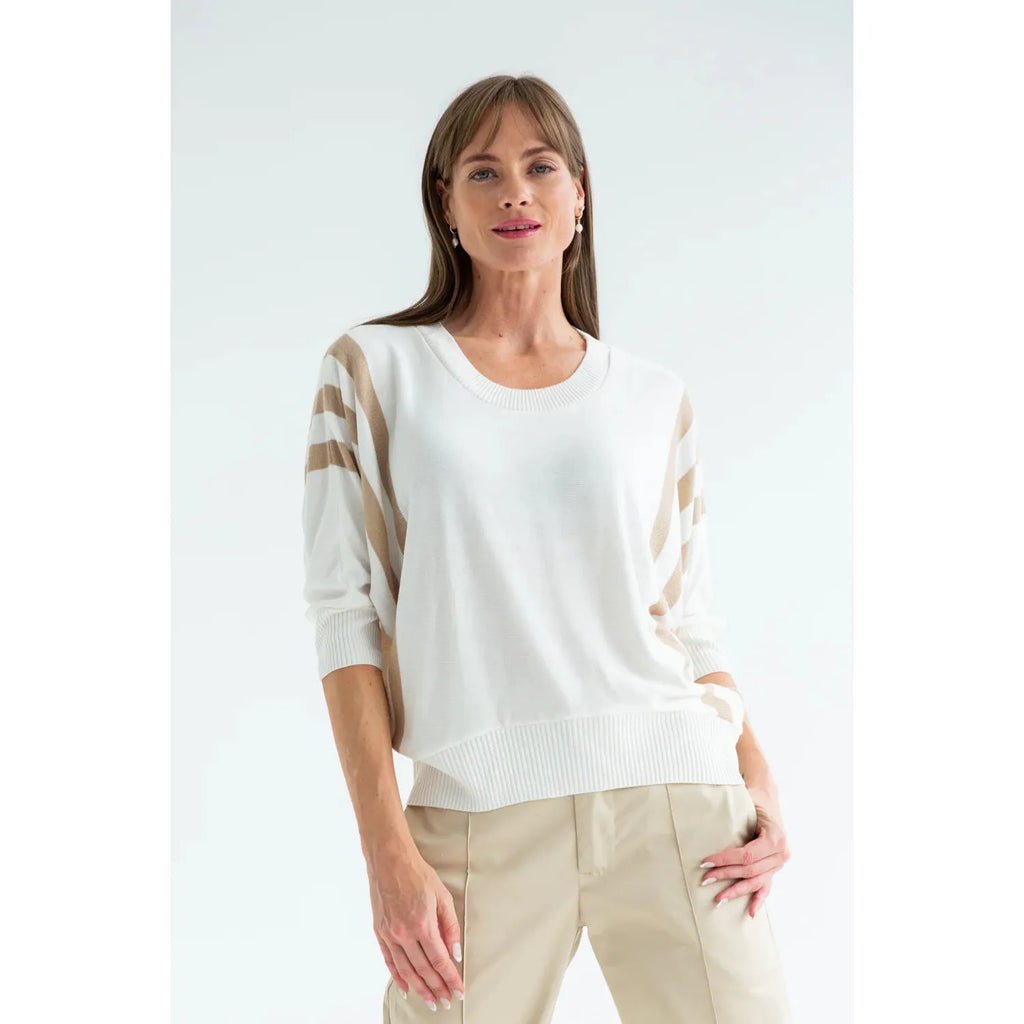 Ali Knit | Ivory Taupe Stripe