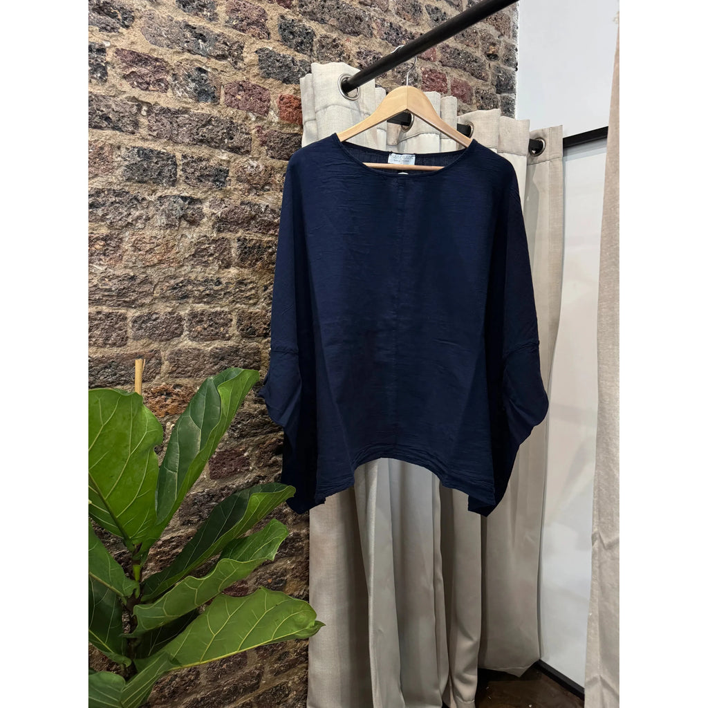 Romily Cotton Poncho Top | Navy