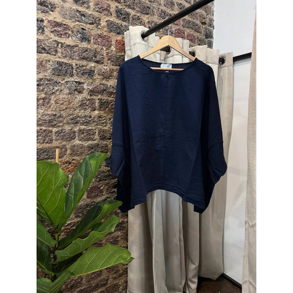 Romily Cotton Poncho Top | Navy