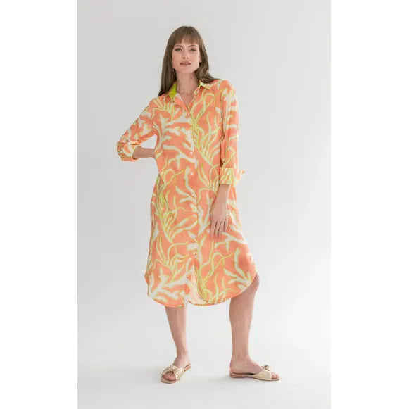 Evie Dress | Coral lime print