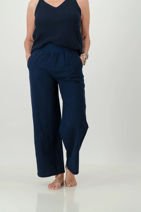 Kalani Cotton Wide Leg Pants | Nautical Navy