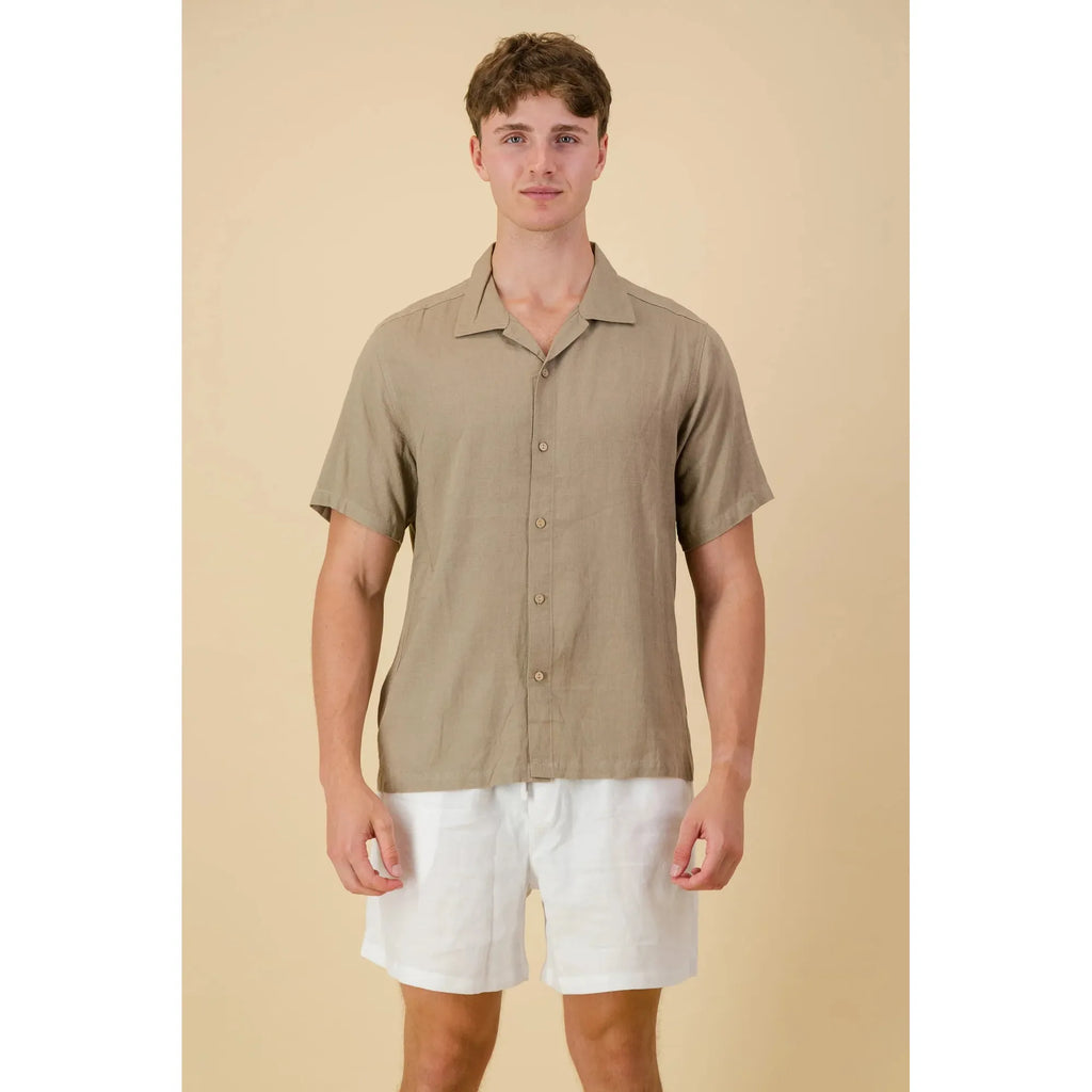 short sleeve shirt linen viscose | Taupe - Purr Clothing - Chaos & Calm