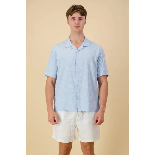 Short sleeve shirt | viscose Embossed Floral Sky - Purr Clothing - Chaos & Calm