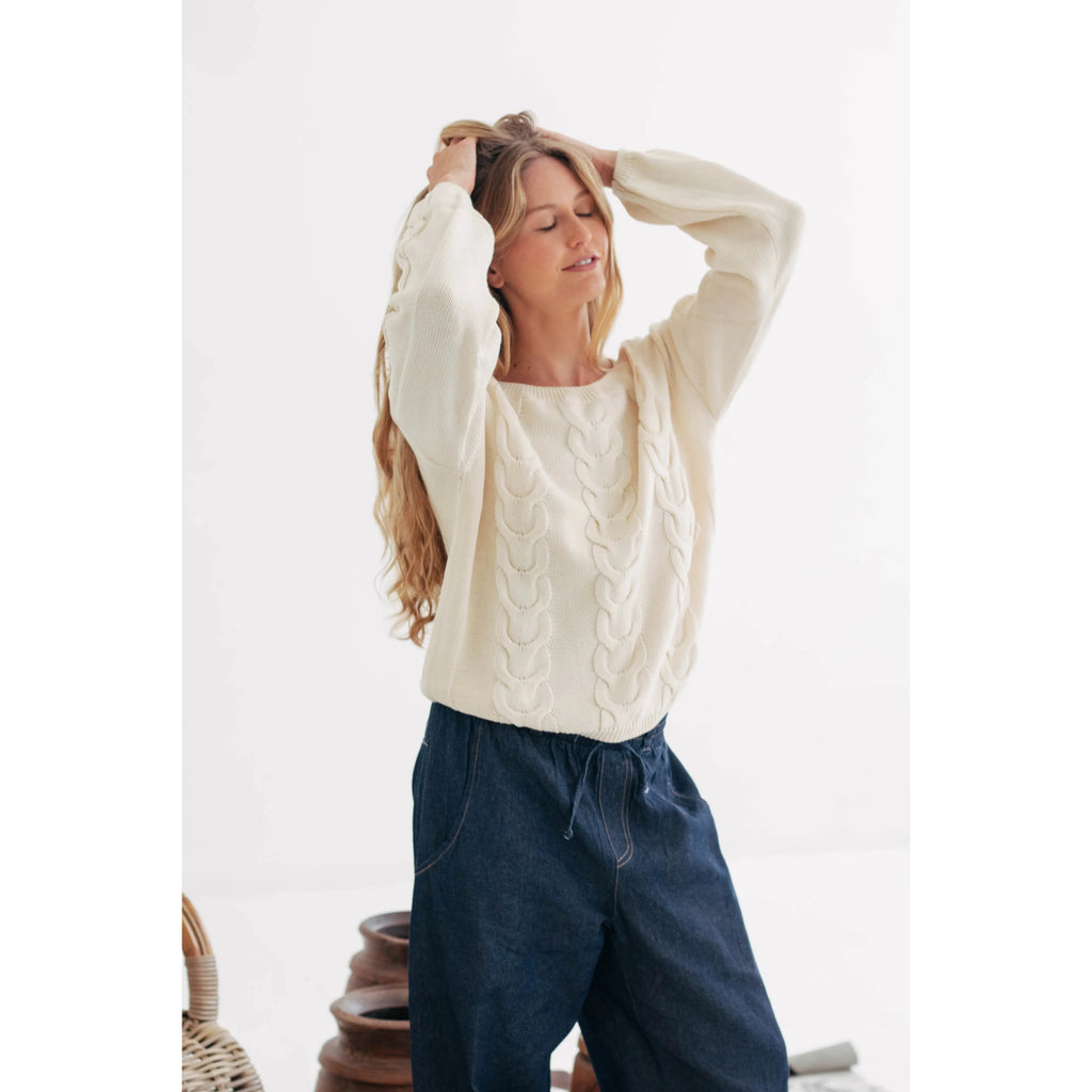 Avery Cotton Cable Knit | Linen - Purr Clothing - Just Cruizin