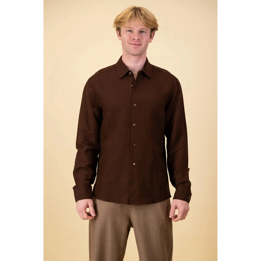 Long Sleeve Shirt | Linen Choc - Purr Clothing - Chaos & Calm