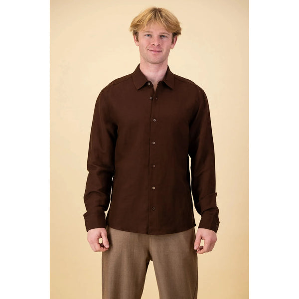 Long Sleeve Shirt | Linen Choc - Purr Clothing - Chaos & Calm