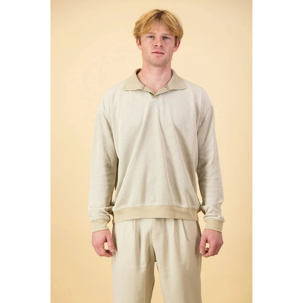 Long Sleeve Polo | Geo Knit Taupe
