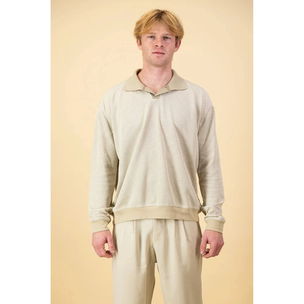 Long Sleeve Polo | Geo Knit Taupe